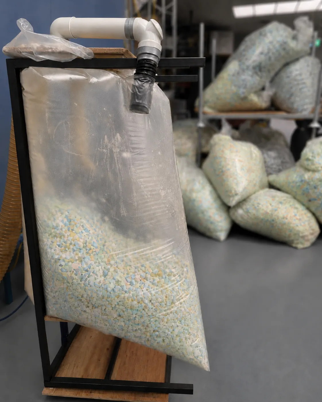 Crumbed foam filling being packed in the Chester Hill workshop