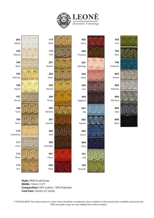 Colour Chart - LEONE 9940 Scroll Gimp 13mm (10.2026).webp